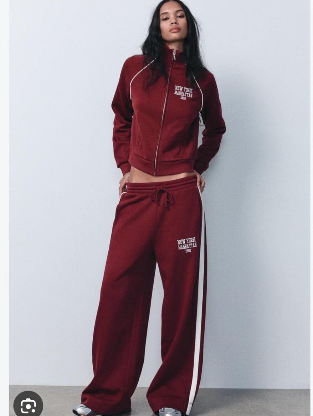 ZARA Burgundy Track Suit Set Jacket M Pants S New York Manhattan